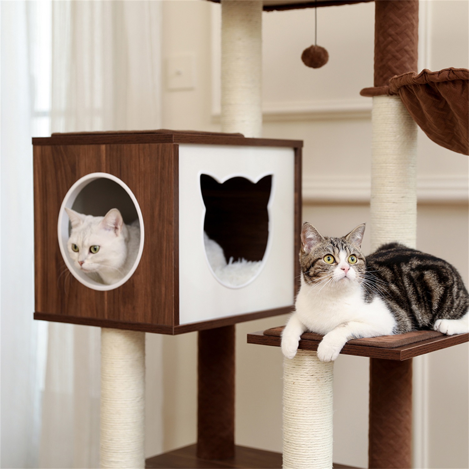 Pefilos Modern Cat Tree for Indoor Cats, 59”Multifunctional Cat Tree Tower for Adult Cats with Little Box Cabinet, Cat Condo for Large Cats, Wood Hidden Litter Box Furniture for Cat, Brown Pefilos Modern Cat Tree for Indoor Cats, 59”Multifunctional Cat Tree Tower for Adult Cats with Little Box Cabinet, Cat Condo for Large Cats, Wood Hidden Litter Box Furniture for Cat, Brown