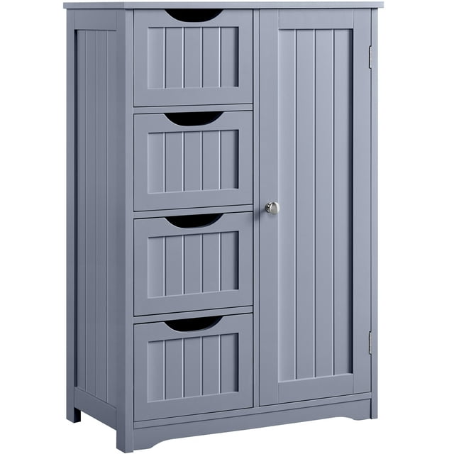Yaheetech 4 Drawers Wooden Bathroom Storage Cabinet, Gray