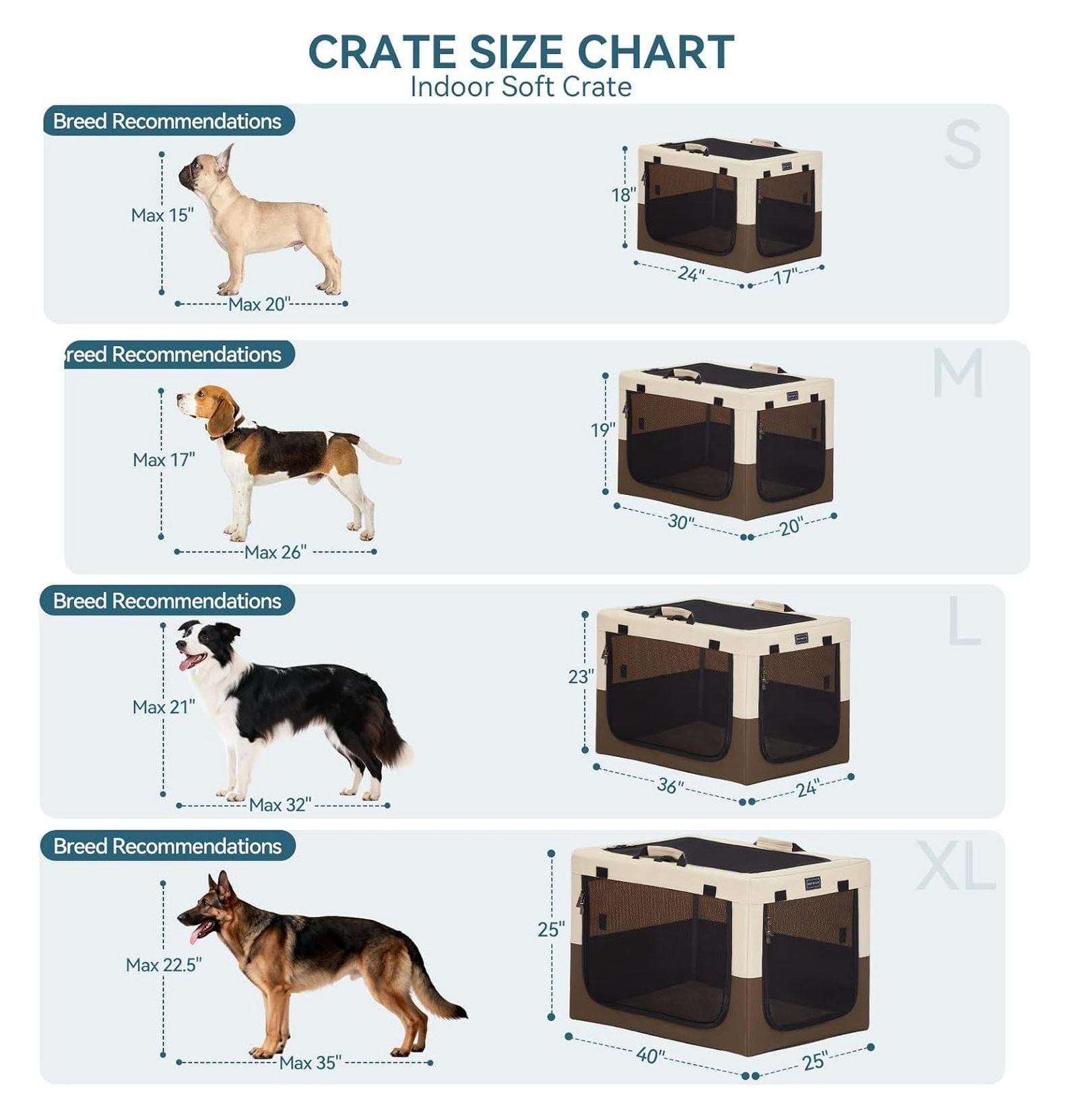 30" Indoor Soft Dog Crate – Adjustable Patented Spiral Steel Frame, Collapsible Portable Kennel for Home Use, Medium Dogs, 3 Lockable Mesh Door, Thicken Mat, Brown