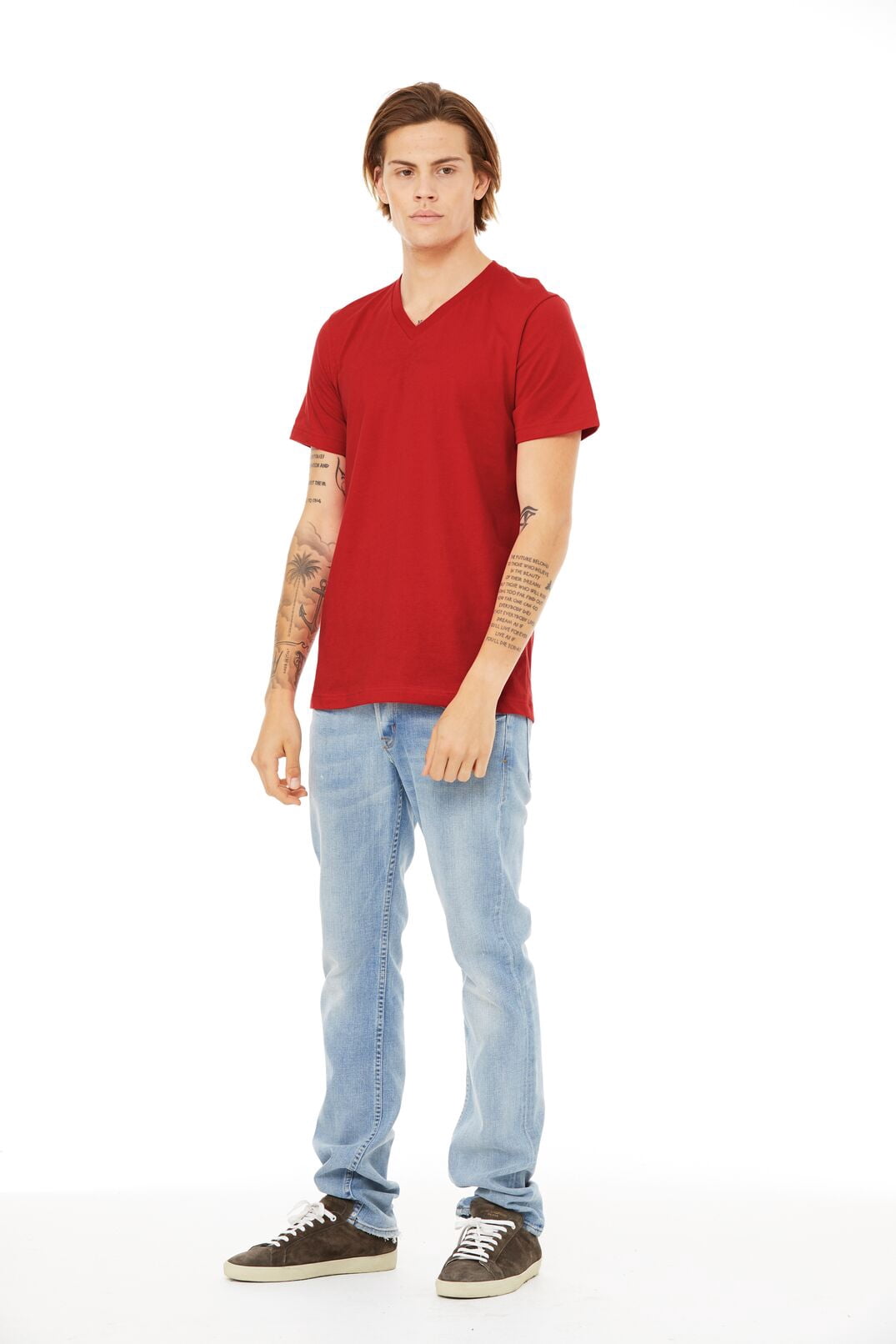 BELLA+CANVAS Adult Short Sleeve V-Neck Personalized T-Shirt, Create your own Designs, Red, Large, Unisex