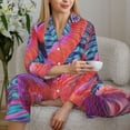 thumbnail image 6 of Salouo Digital Flamingo Vibrant Art Pattern Women's Pajamas Set Long Sleeve Button Down Sleepwear Soft Pj Lounge Sets for women 2 Piece Pjs Set with Long Pants-Large, 6 of 7