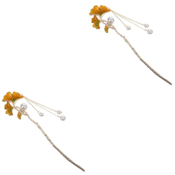 HOMEMAXS 2pcs Ginkgo Leaf Tassel Hairpin Ancient Style Hair Stick Women Hair Stick Chinese Hairpin