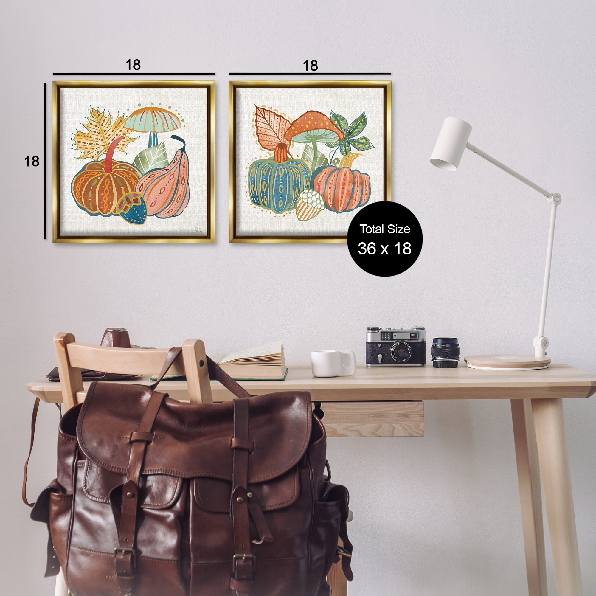 Stupell Industries Harvest Whimsy Gourd Collection Holiday Painting Gold Floater Framed Canvas Art Print Wall Art, 18 x 18, Set of 2