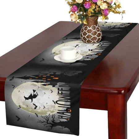 

MKHERT Halloween Background of Witch On The Full Moon Table Runner for Office Kitchen Dining Wedding Party Banquet 16x72 Inch