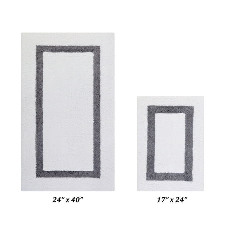Better Trends 2 Piece Bathroom Rugs Mat 100% Cotton Water Absorbent, Reversible Extra Soft Tufted Bath Rug Set Machine Washable Laundry Room (17”x24”|24”x40”) Hotel Collection - White/Gray