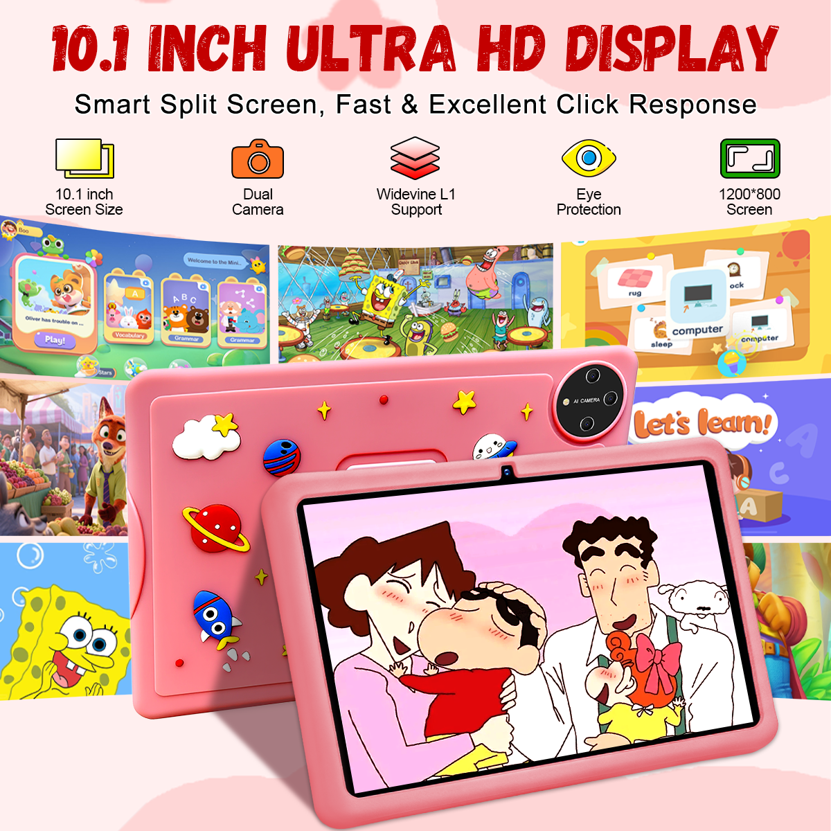 Kids Tablet, 10 inch Android Tablet for Kids, 16GB+128GB Quad-Core Toddler Tablets with Shockproof Case, BT5.0, WiFi 5, Parental Control, Games, Dual Camera