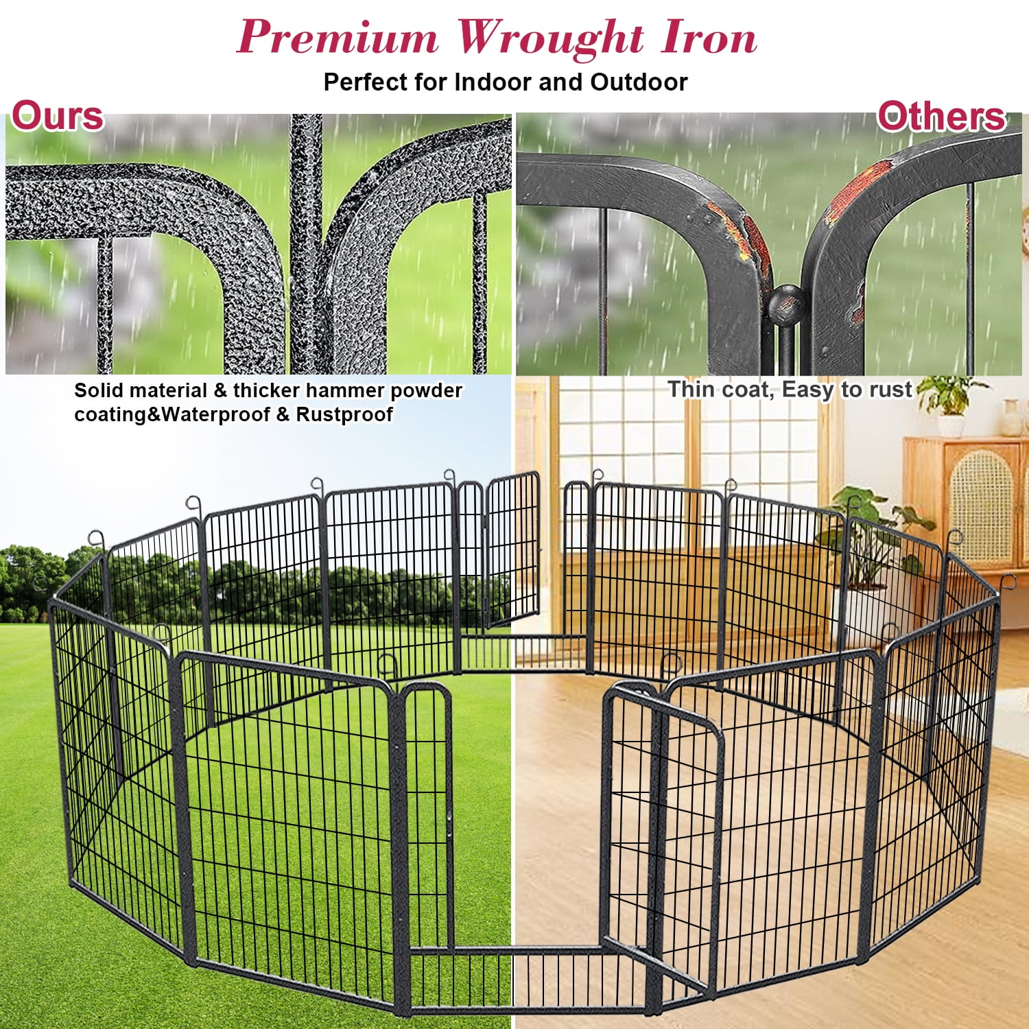 Jhsomdr Dog Playpen 20 Panels 40" Height Pet Dog Fence Metal Outdoor Dog Exercise Pen with Doors