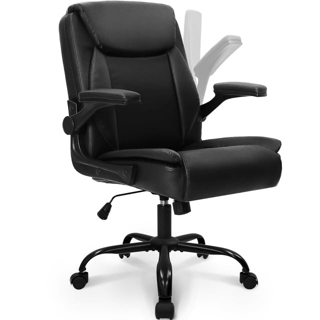Silla de oficina NEO CHAIR de respaldo medio, cuero, brazos abatibles