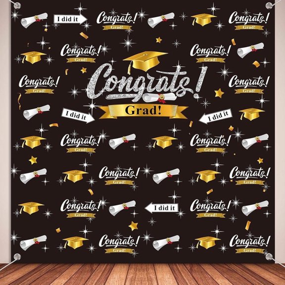 6X6FT Step And Repeat Congrats Grad Backdrop Graduation Party Decorations Fabric Congratulate Grad Backdrop Graduation Celebration Background Banner for Prom Party