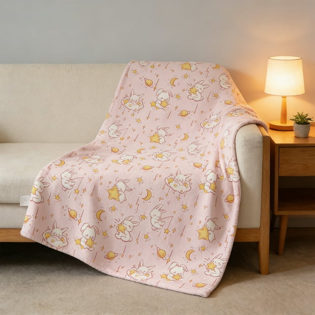Manta de poliéster de invierno de franela gruesa y piel de cordero para sofá, manta gruesa y cálida para siestas de otoño e invierno, manta con estampado de conejos para el hogar, regalo de cumpleaños