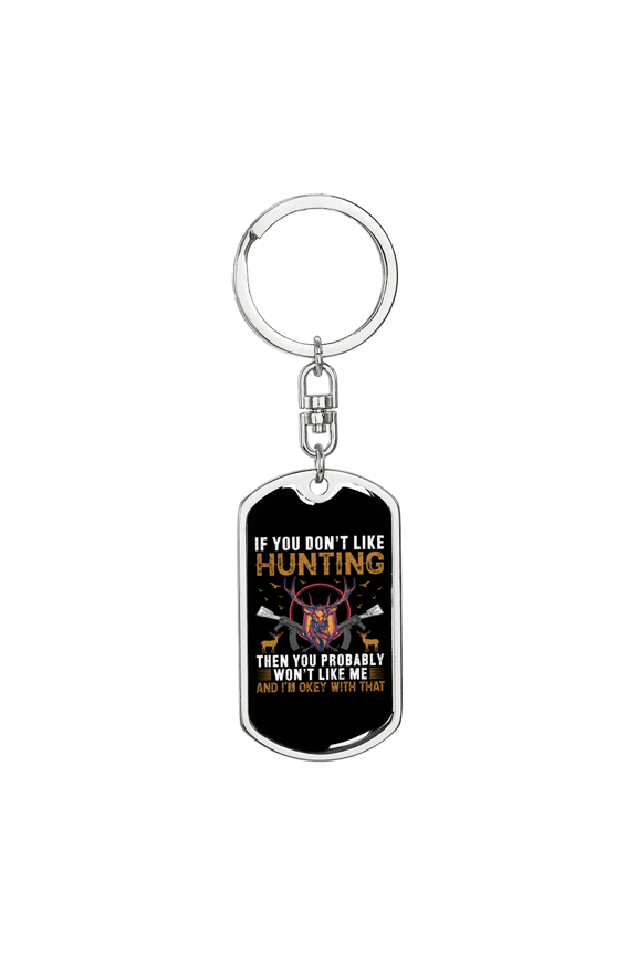Okay Hunter'S Dog Tag Keychain Stainless Steel Silver Tone or Gold Tone Keyring