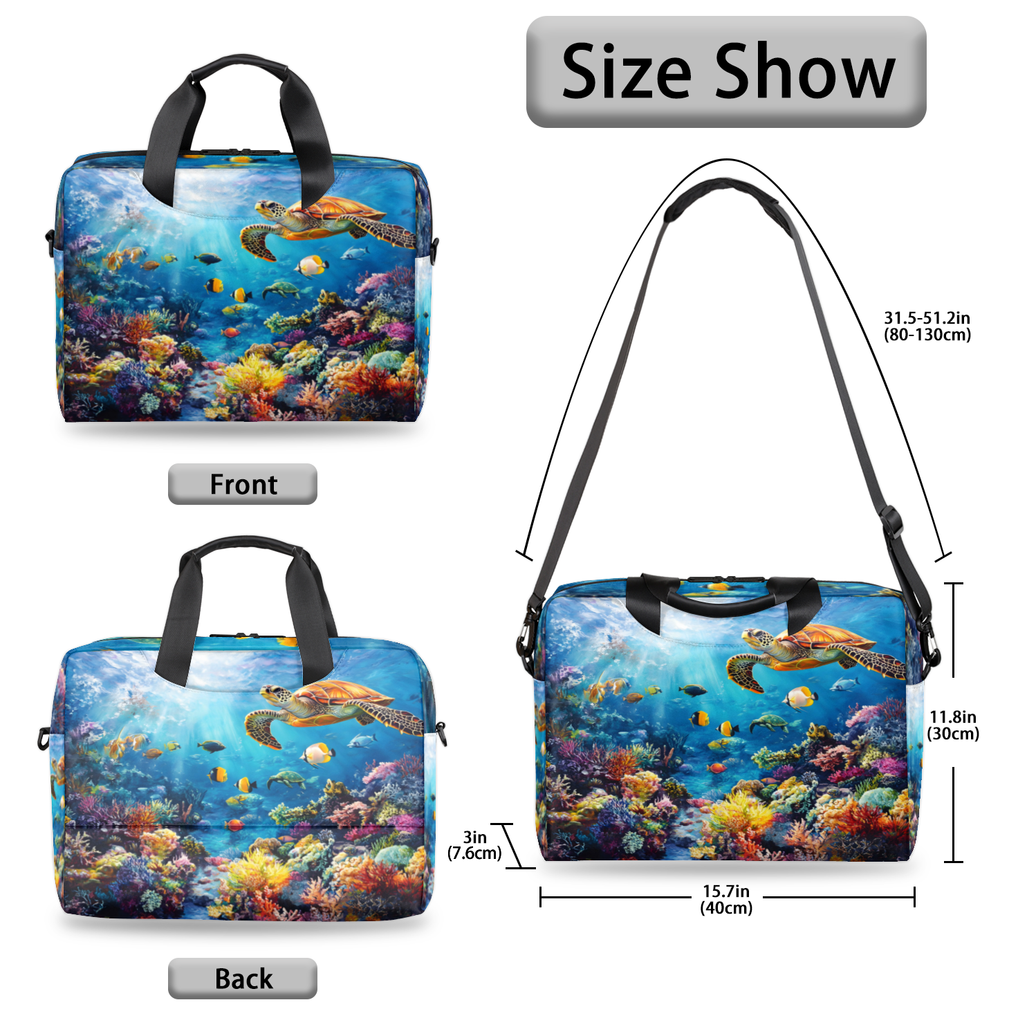 Herdesigns Sea Turtles Laptop Bag for Women Men, Computer Case Briefcase Messenger Bags, 15-15.6 inch Laptop Sleeve Shoulder Bag