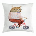thumbnail image 1 of Funny Throw Pillow Cushion Cover, Cartoon Bear Dressed up in Hipster Clothes Riding a Bike Watercolor Urban Character, Decorative Square Accent Pillow Case, 24 X 24 Inches, Multicolor, by Ambesonne, 1 of 2