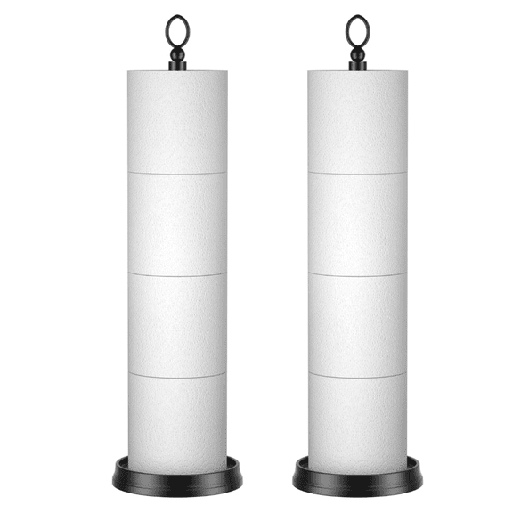 Toilet Paper Holder Stand with Resee Function, Free Standing Toilet Paper Holder for Bathroom, Space Toilet 4 Rolls Toilet Paper Storage 22.5" Height (2 Pack, Matte Black)