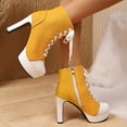 thumbnail image 4 of Rokment Stiletto Heels Platform High Top Fashion Sneakers For Women Trendy Casual Canvas Lace up Heeled Walking Pumps Ankle Boots with Side Zipper Spring Fall Winter Yellow Size 7.5, 4 of 8