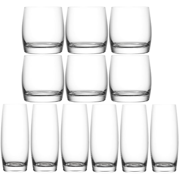 Patzino Premium European Ultra Clear Crystal Sheer Fine Rim Glass Set (Old Fashioned/Hi-Ball 11 oz / 12 Piece Set)