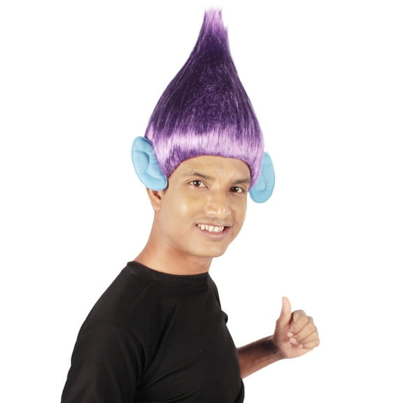 HPO Adult Unisex Pointy Fairy Purple Color Troll Wig with Blue Ears, Perfect for Festivals and Halloween