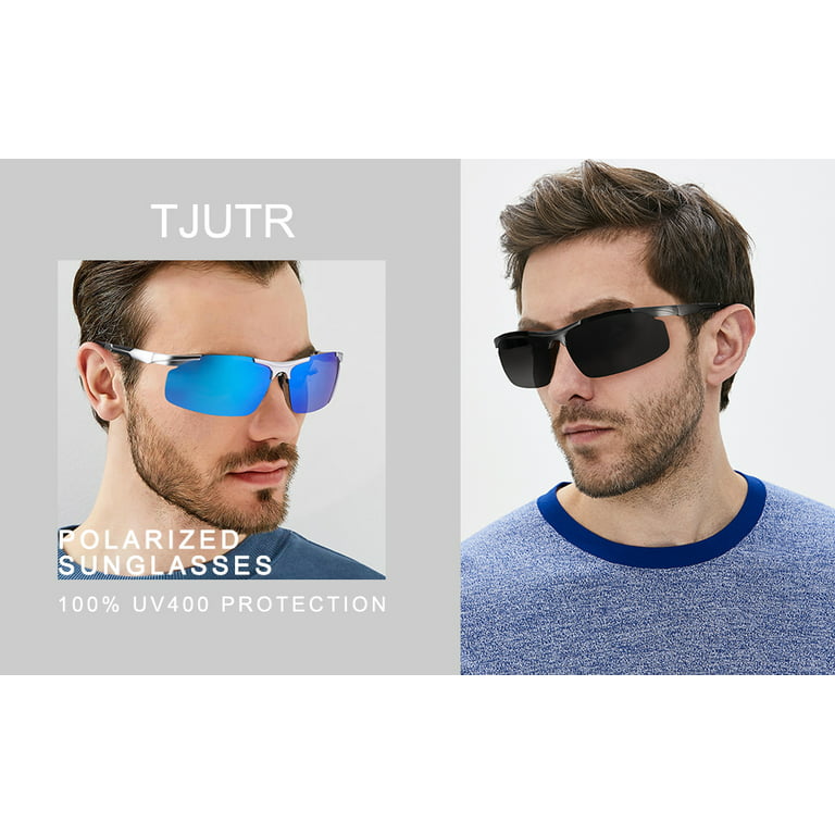 LVIOE Polarized Sunglasses for Men Driving Fishing Cycling, Rectangle Metal Frame HD UV Protection Ultra Light Sports Glasses, Men's, Size: Large