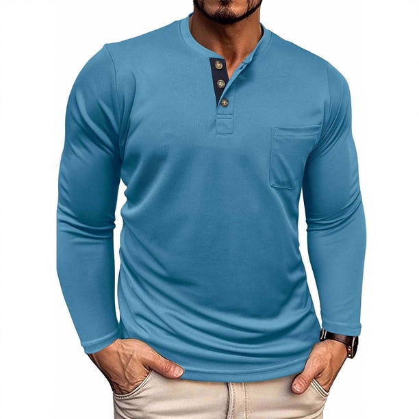 pstuiky Camisas casuales de manga larga para hombre, Suéter informal de color liso para hombre, cárdigan con botones, manga larga, cuello redondo y bolsillo. tops de invierno para hombre s