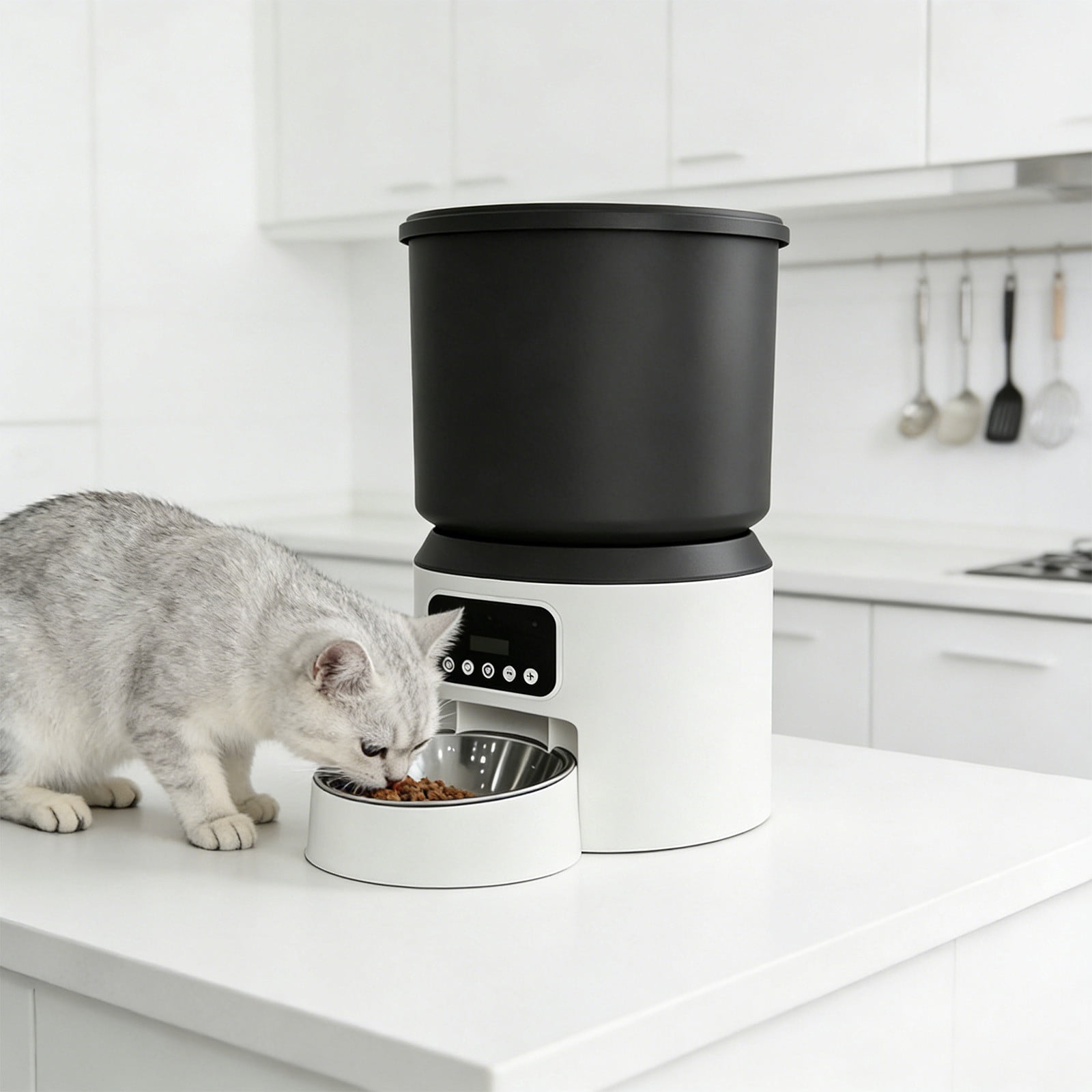 onlyliua Smart Pet Feeder For Dogs And Cats Automatic Food Dispenser With Timer Portion Control Remote App Feeding Stainless Steel Bowl 4L Capacity Programmable Dry Food Hopper Smart Feeder
