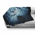 thumbnail image 2 of Mystic Soft Flannel Fleece Blanket, Animal with Burning Eyes in the Dark Forest at Night Horror Halloween Illustration, Cozy Plush for Indoor and Outdoor Use, 50" x 60", Navy White, by Ambesonne, 2 of 5