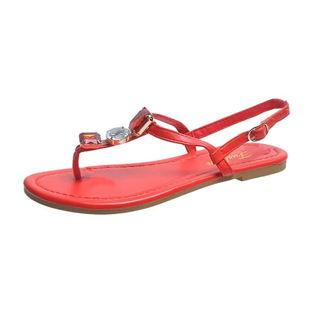 

QISIWOLE Sandals Women Soft Leather Footbed Flat Rhinestone Sandals Clip-on Bukle Strap Women s Sandals Deals