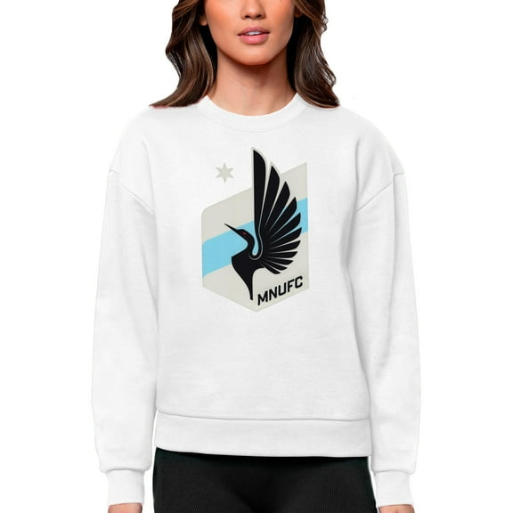 Women's Antigua White Minnesota United FC Team Logo Victory Pullover Sweatshirt