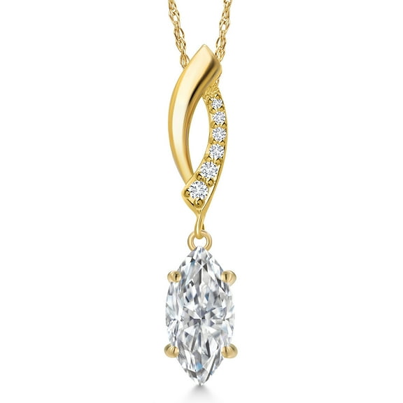 Gem Stone King 1 Cttw IGI Certified Lab Grown Diamond Pendant Necklace for Women in 14K Yellow Gold | Marquise Cut | E-F Color | VS1 Clarity | With 18 inch Chain