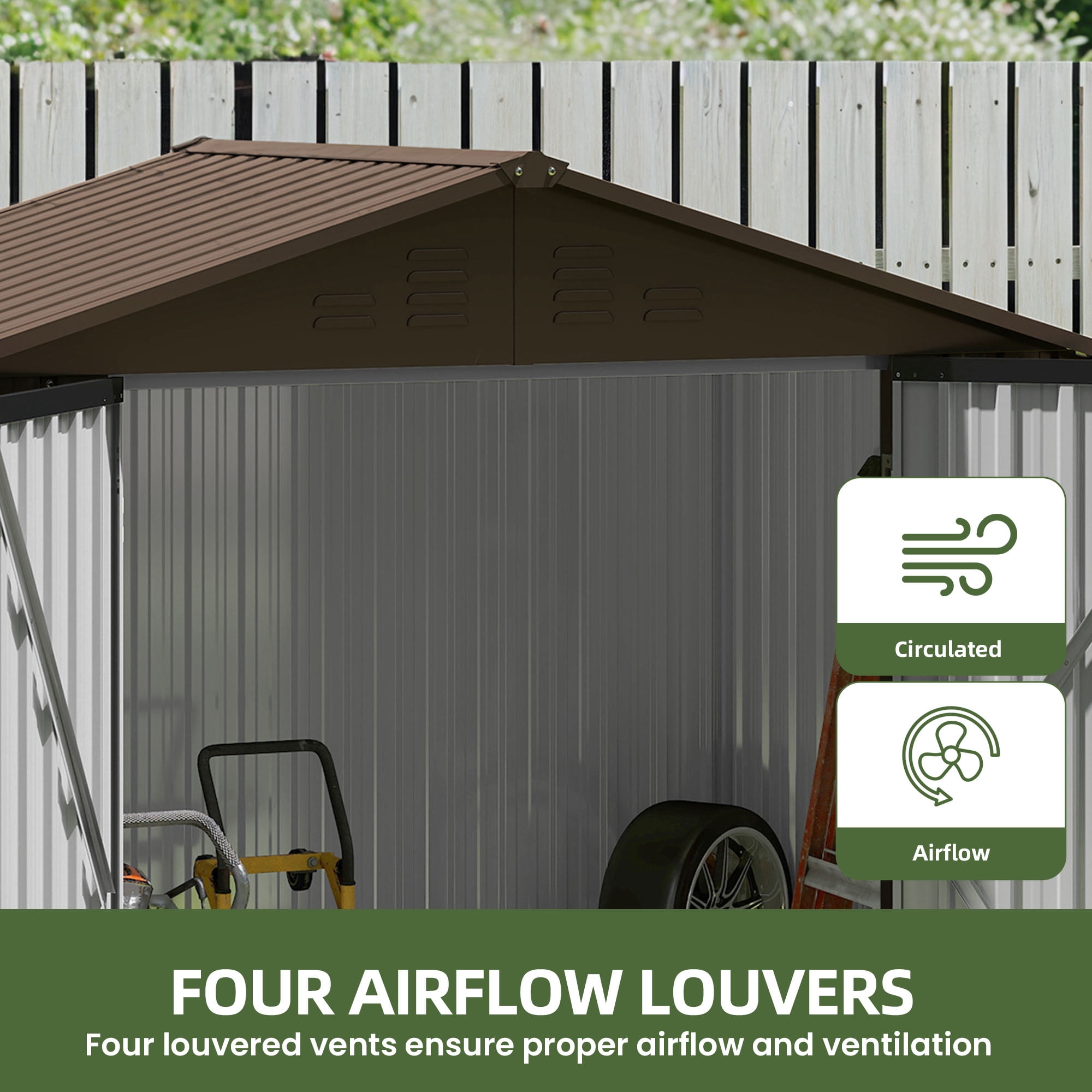 Uforic 6x4ft Metal Outdoor Storage Shed, Lockable and Waterproof with Gable Roof & Vents, Brown