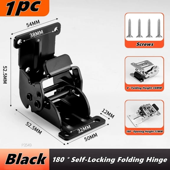 0-180 Degree Self-Locking Foldable Hinge with Mounting Screws Bed/Table Folding Extension Brackets Furniture Leg Hinge Hardware