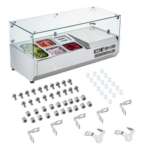 KFFKFF Countertop Refrigerated Salad Pizza Prep Station 130 W Glass Guard ETL