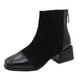 thumbnail image 2 of Teissuly Women's Retro Elastic Ankle Boots Fashion Mid Heel Flat Toe Flat Heeled Zipper Surface Splice Shoes Teissuly WER202312145644, 2 of 9