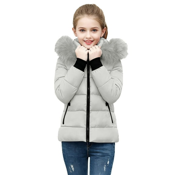 MKOSPLRT Girls' Winter Coats Thicken Fleece Lined Padded Hooded Puffer Jacket Solid Zip Up Warm Down Coat for Girls with Pocket 5-14Y