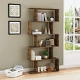 thumbnail image 4 of HOMEFORT Wood Geometric 5-Tier Modern Bookcase, Open Shelf and Room Divider, Freestanding Display Storage Organizer, Decorative Shelving Unit for Home Office and Living Room (Rustic Brown), 4 of 8