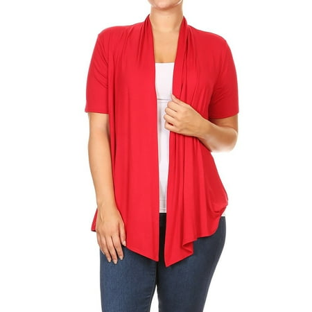 MOA COLLECTION Women's Plus Size Short Sleeve Open Front Cardigan for Everyday Wear
