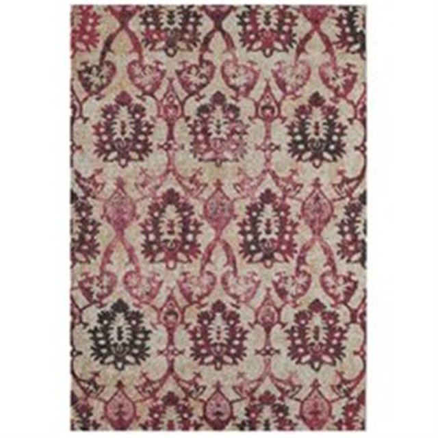 Rugs America 25473 Beverly Ivory Fuchsia Runner Ikat Rug, 2 ft. 2 in. x 7 ft. 6 in.