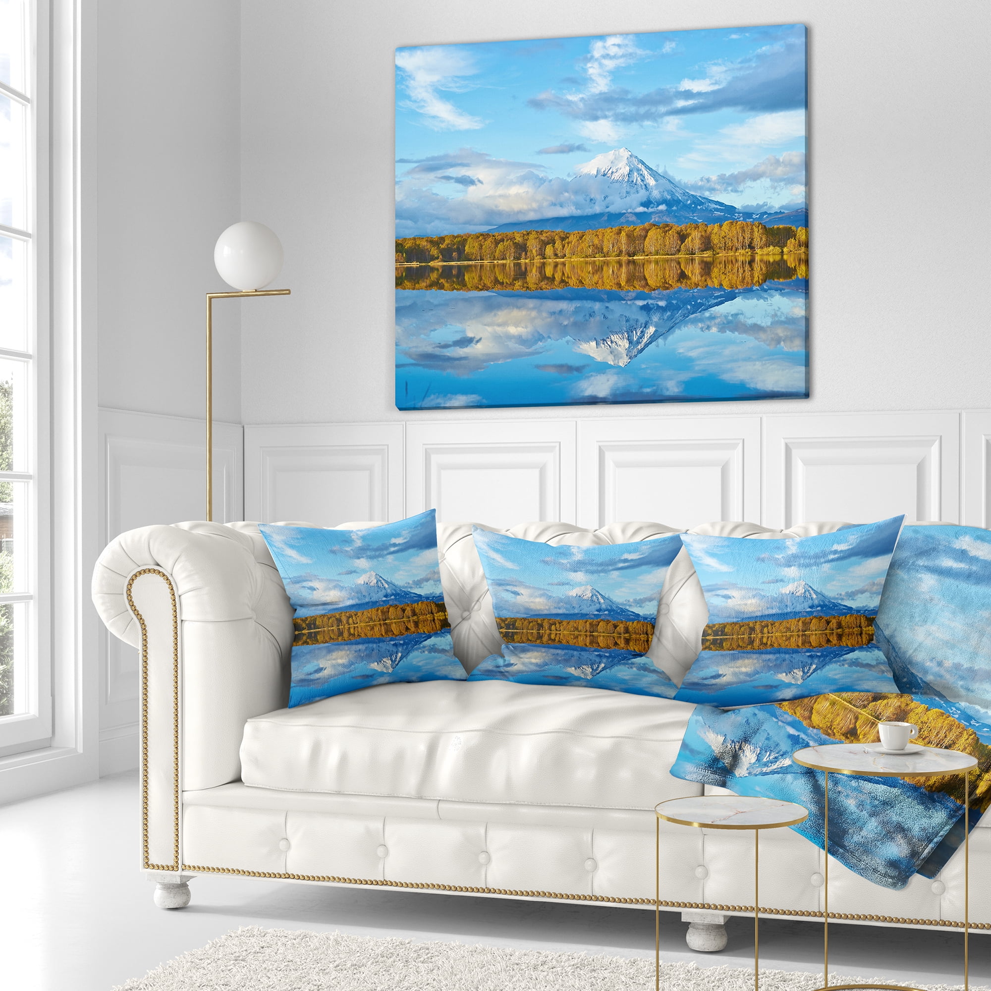 Designart Ancient Volcano and Lake Panorama - Landscape Printed Throw Pillow - 18x18