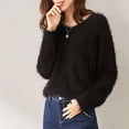 thumbnail image 2 of RYDCOT Women's Long Sleeve V-Neck Fuzzy Sweater Tops Fall Winter Sweaters for Women 2024 Pullover Cropped Sweaters for Women Trendy Clearance, 2 of 3