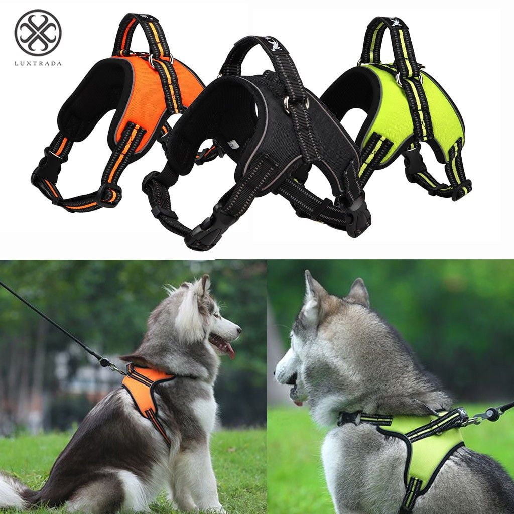 Walking Pet Harness with 2 Metal Rings and Handle Adjustable Reflective Breathable Oxford Soft Vest Easy Control Front Clip Harness Outdoor for X-Large Dogs Orange Eagloo Dog Harness No Pull 