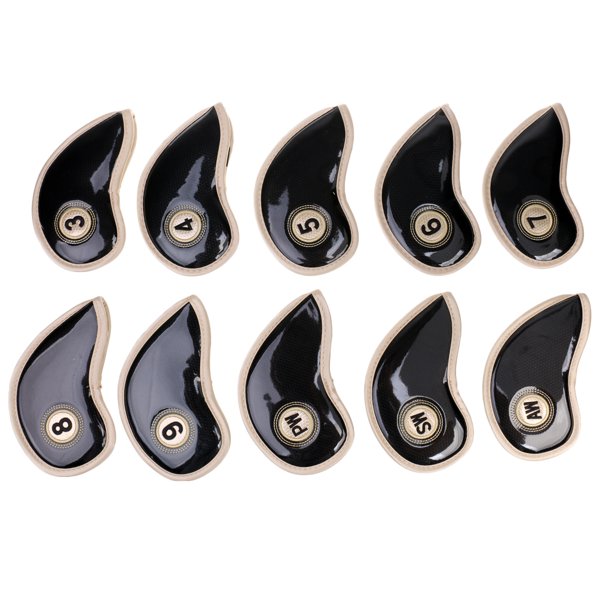 Juego de 10 protectoras de cuero PU para la cabeza del club Negro Sunnimix Cubierta de cabeza de hierro de golf