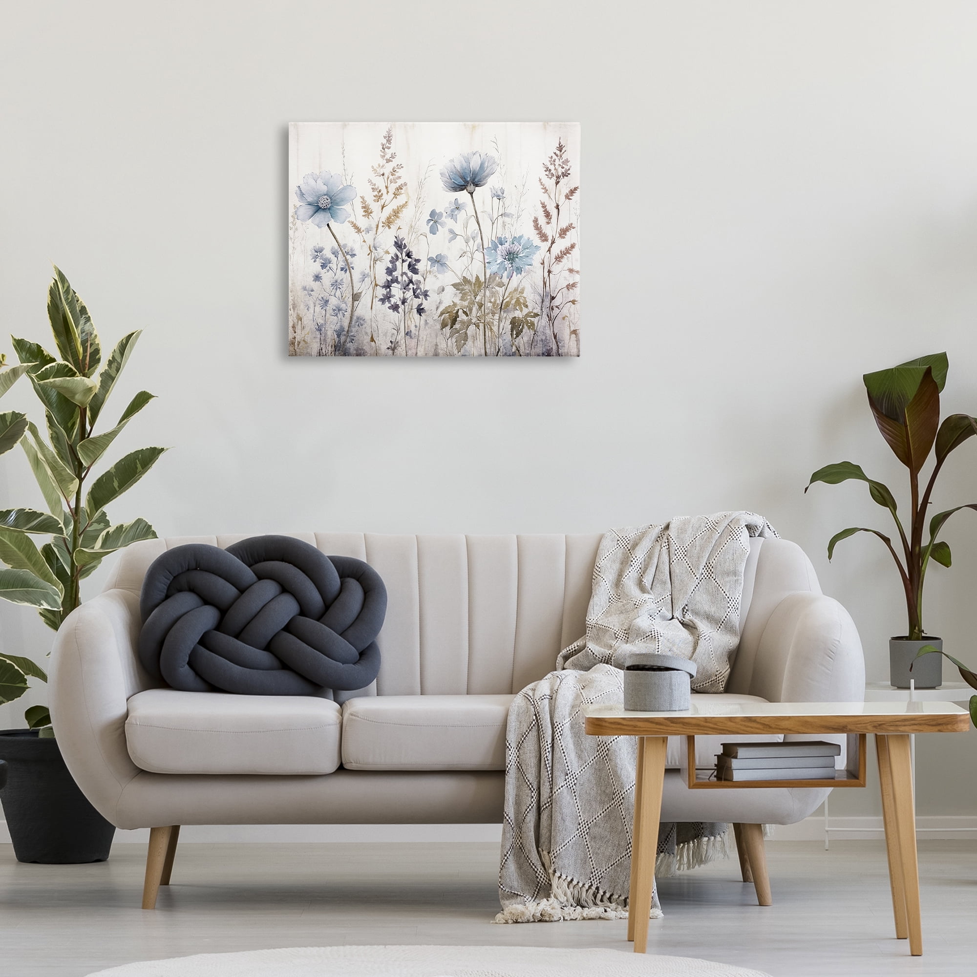 Stupell Industries Blue Nature Blossoms Plants & Flowers Painting Wrapped Canvas Art Print Wall Art, 30 x 24