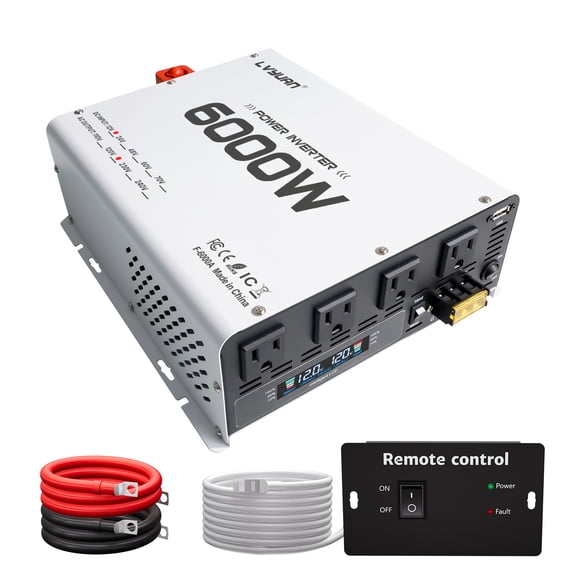 LVYUAN 3000W 6000W Surge Power Inverter DC 12V to AC 110V Car Inverter, 4 AC Outlets & USB Port, LCD Display, Wired Remote Control,for Vehicle RV Truck Camping Home Backup Off?Grid