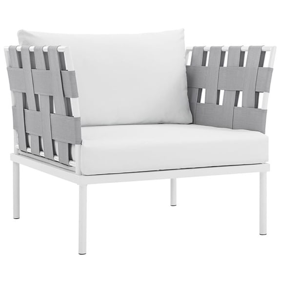 Modway Harmony Outdoor Patio Aluminum Fabric Armchair in White/White