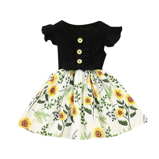Robe d'Été pour Filles Tout-Petits Enfants Bébés Filles Robe d'Été à Volants Sans Manches à Coutures Robe à Fleurs