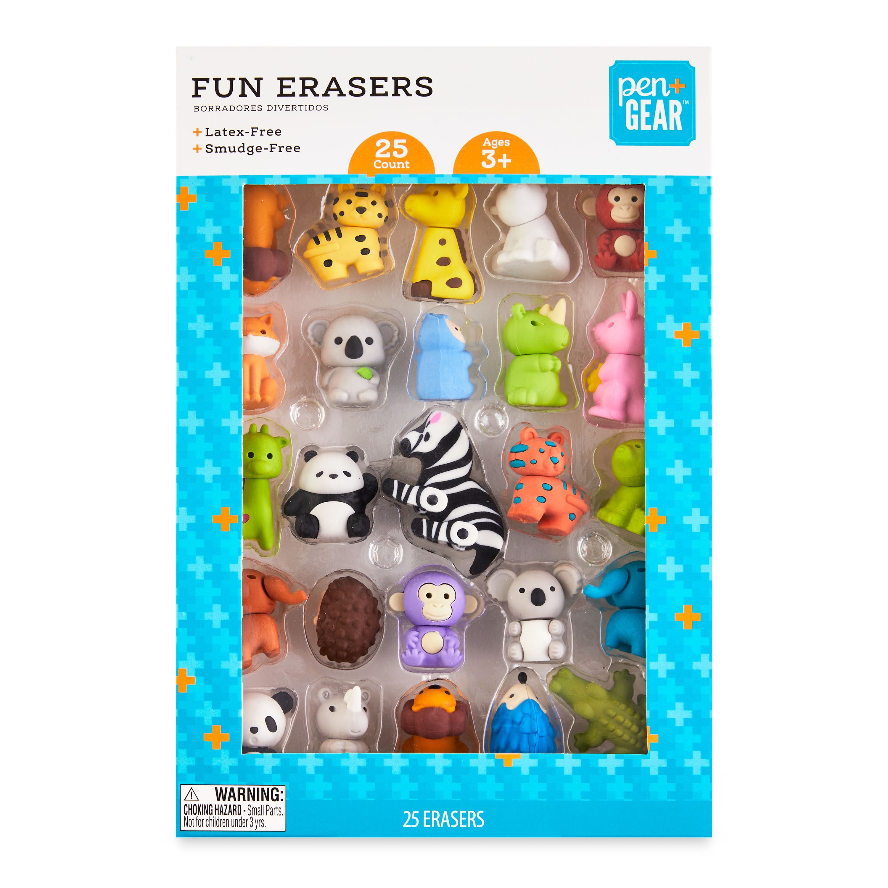 Pen + Gear 3D Eraser Pals, Safari, 25 Pack, Multicolor