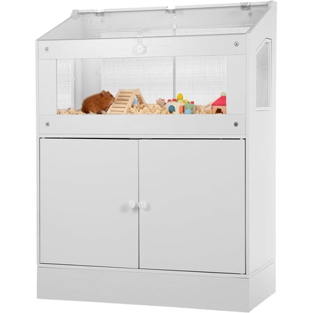 QinaQin Small Animal Habitat with Storage Cabinet Easy-View Acrylic Panel Enclosure Durable Small Pet Cage with Easy Assembly Design White
