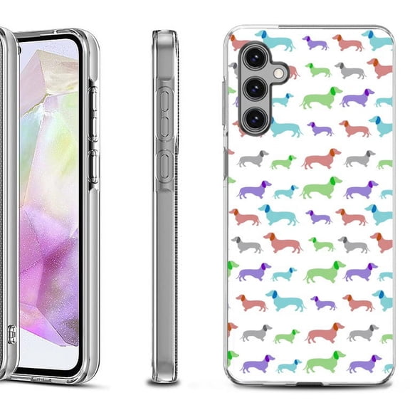 OneToughShield ® Shockproof Phone Case Compatible with Samsung Galaxy A35 5G - Colorful Dachshund/Puppy