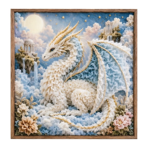 Mythic Dragon Realms DIY Fabric Poke Art Kit with Frame, 3D Textile Crafting Set for Stress Relief and Creative Decor, Unique Handcrafted Wall Hanging
