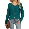 thumbnail image 2 of Suéteres Ligeros para Mujer 2025, Camiseta Henley de Larga, Blusa Informal de Cuello Redondo para Otoño. Azul Pavo Real M, 2 of 10