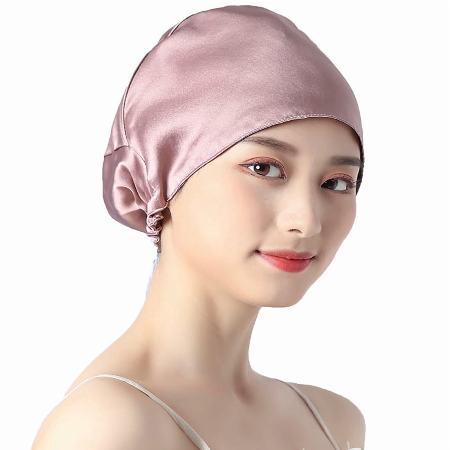 16MM 100% Real Silk Turban Bonnets,Female Double Layered Solid Sleeping Night Wrap Cap,For Curly Ladies